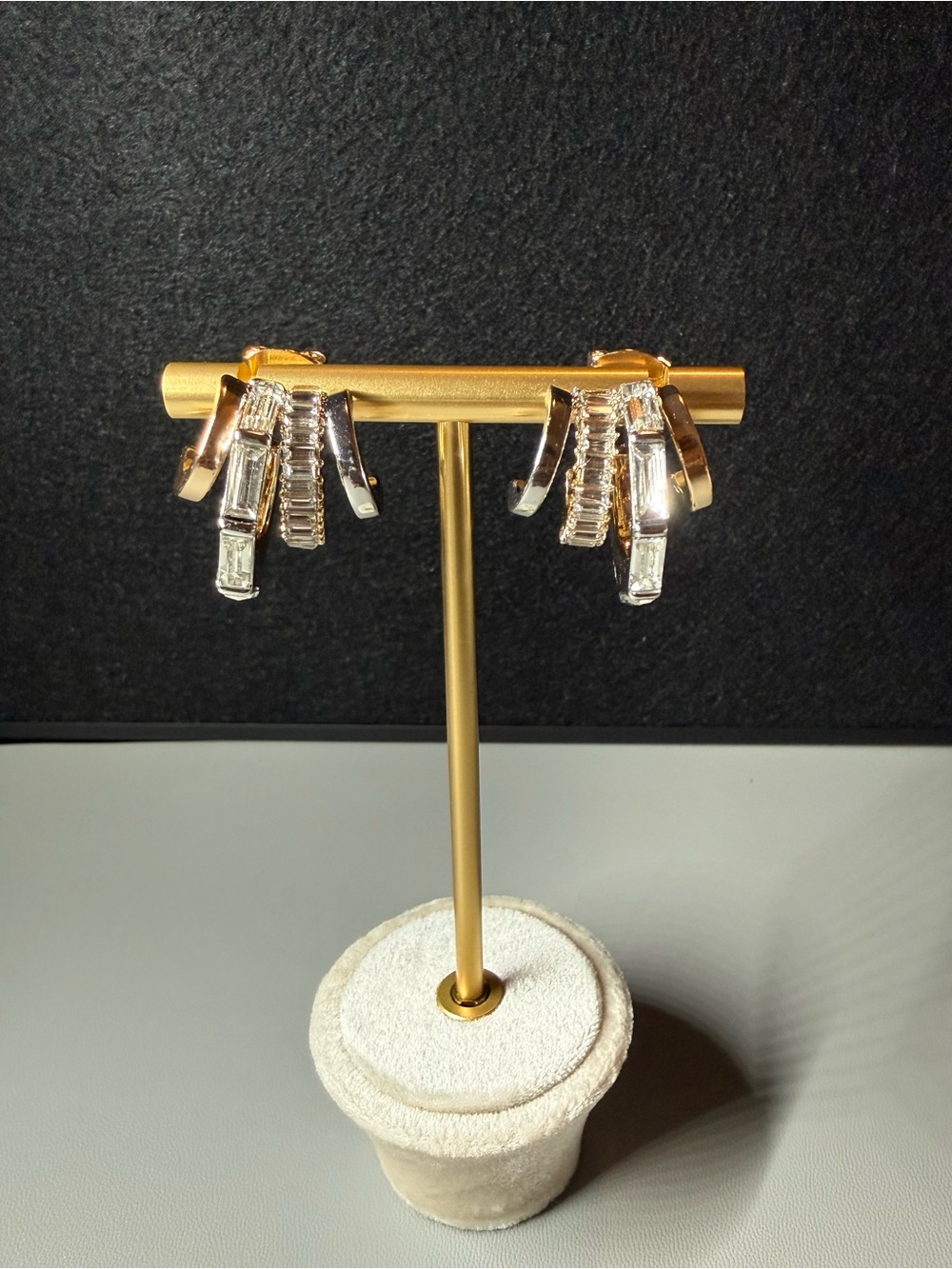 Crystal Baguette Mixed Metal Hoop Earrings 🗽🖤